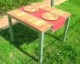 Tavolo da Pranzo in Alluminio 90x90, Piano in Teak, Forma Quadrata, Colore Alluminio, Mod. Lynx