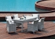Set da Pranzo Metropole con Cuscini: 6 Poltrone + 1 Tavolo Rettangolare con Top in Vetro e base in Wicker