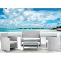 Salotto in polyrattan VALENCIA WHITE, con cuscini