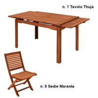 Set pranzo da giardino in legno con tavolo THUJA 200/330 + 8 sedie MARANTA