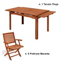 Set pranzo da giardino in legno con tavolo THUJA 200/330 + 8 poltrone MARANTA