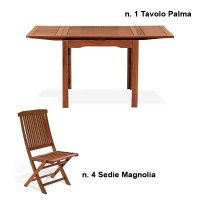 Set pranzo da giardino in legno con tavolo PALMA + 4 sedie MAGNOLIA 