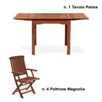 Set pranzo da giardino in legno con tavolo PALMA + 4 poltrone MAGNOLIA