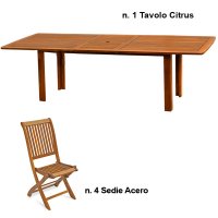 Set pranzo da giardino in legno con tavolo CITRUS + 4 sedie ACERO