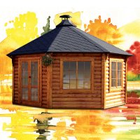 Casetta in legno SELENE da giardino Ø 5,6 x h 3,9 m con barbecue