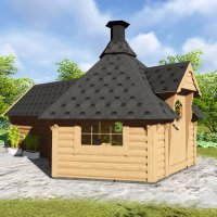 Casetta in legno DIONE da giardino 6,2 x 4,4 x h 3,3 m con barbecue e sauna