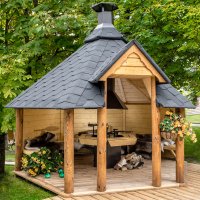 Casetta in legno aperta METI da giardino 4,4 x 3,84 x h 3,7 m con barbecue