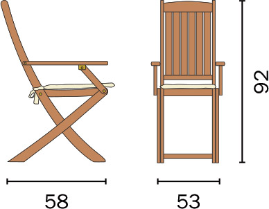 Dimensioni Sedia pieghevole in legno di Acacia SIVIGLIA con braccioli
