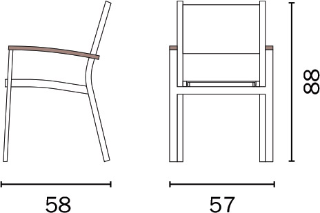 Dimensioni Sedia da giardino AMALFI in alluminio bianco avorio e braccioli in Teak