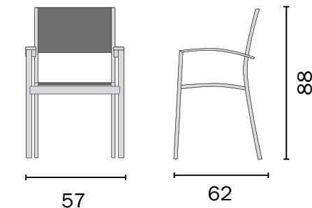Dimensioni Sedia da giardino AMALFI in alluminio argento