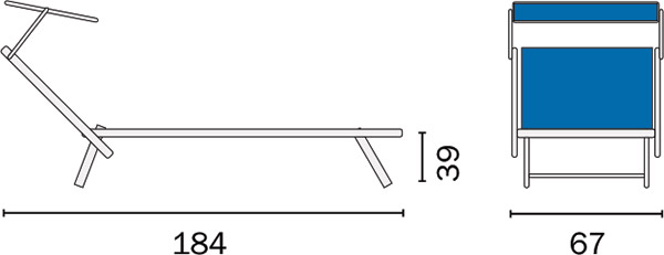 Dimensioni Lettino prendisole in alluminio MARE con tettuccio, vari colori