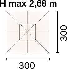 Dimensioni Ombrellone quadrato RODI 3 x 3 m in alluminio, con maniglione
