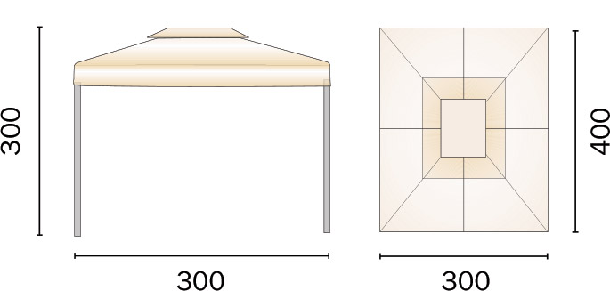 Dimensioni Gazebo in alluminio rettangolare RAVENNA 3x4 m