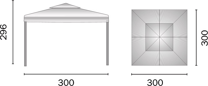 Dimensioni Gazebo in alluminio quadrato RAVENNA 3x3 m