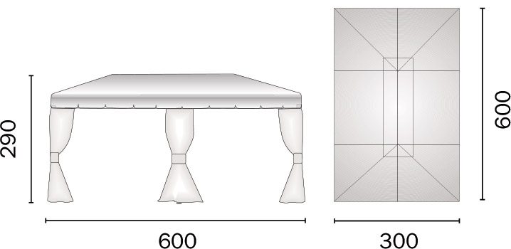 Dimensioni Gazebo in alluminio rettangolare RAVENNA 3x6 m