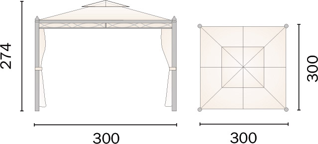 Dimensioni Gazebo in ferro quadratoÂ PESARO 3x3Â m