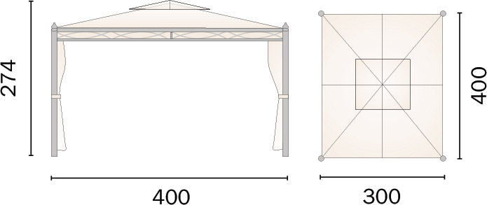 Dimensioni Gazebo in ferro rettangolare PESARO 3x4Â m