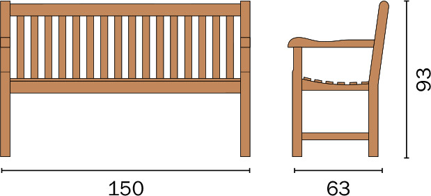 Dimensioni Panca in legno Teak SALINA a 3 posti