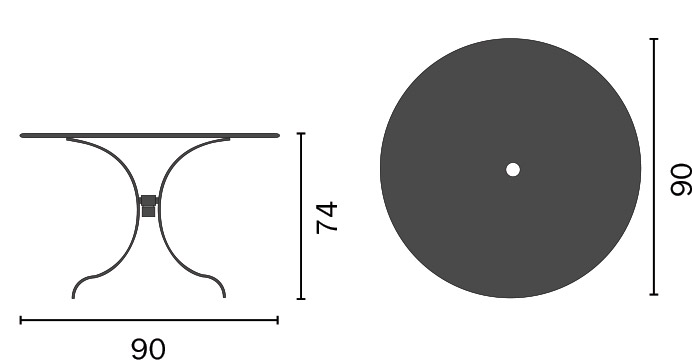 Dimensioni Tavolo in ferro rotondo BAVIERAÂ Ã˜ 90 x h74 cm