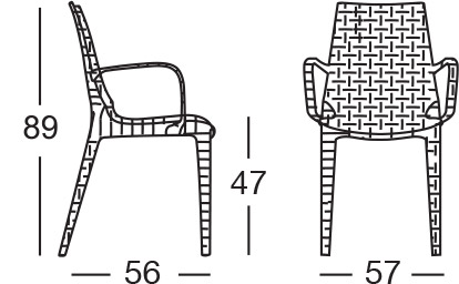 Dimensioni sedia Lucrezia con braccioli by Scab