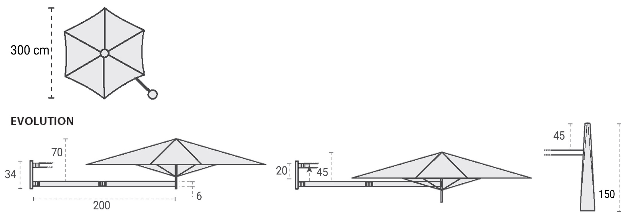 Dimensioni ombrellone da giardino PARAFLEX 