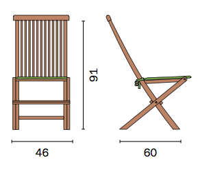 Dimensioni Sedia pieghevole in legno Teak SALINA