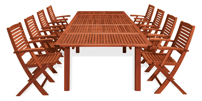 Set pranzo da giardino in legno con tavolo e 8 sedie