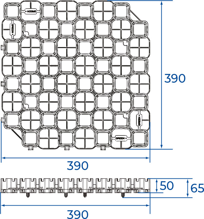 Dimensioni griglia salva giardino carrabile GREEN PLUS 40x40 cm per consolidamento prato