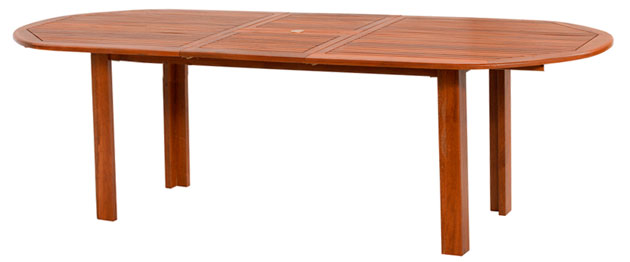 Tavolo in legno keruing PEONIA, ovale e allungabile