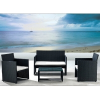 Salotto in polyrattan VALENCIA BLACK, con cuscini