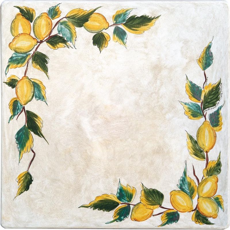 Tavolo quadrato in pietra lavica GARDEN decorato a mano 